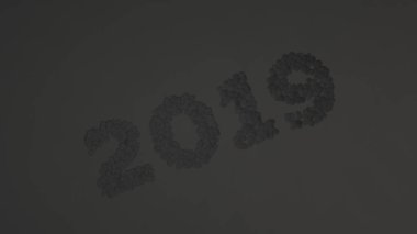 siyah arka plan üzerine siyah konfeti imal 2019 numarası. 2019 yeni yıl işareti. 3D render illüstrasyon