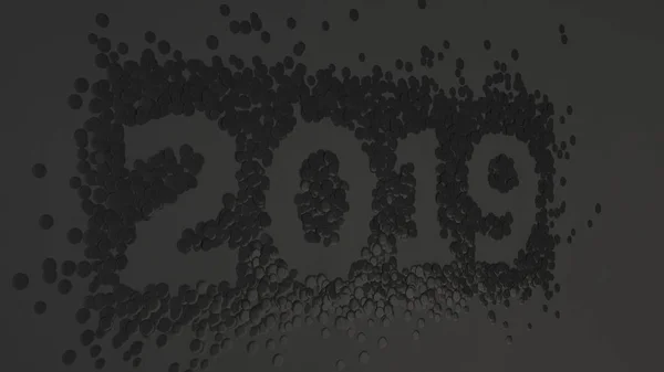 2019 Szám Készült Fekete Háttéren Fekete Konfetti 2019 Jel Rendering — Stock Fotó