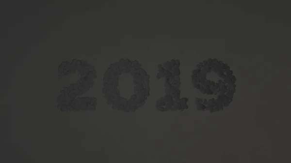 Número 2019 Confeti Negro Sobre Fondo Negro Signo Año Nuevo — Foto de Stock