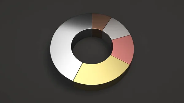 Buntes Metall Ringkuchendiagramm Auf Schwarzem Hintergrund Infografik Attrappe Darstellung — Stockfoto