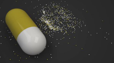 Siyah arka plan üzerinde renkli ilaç kapsül. Tıbbi ya da eczane konsepti. 3D render illüstrasyon