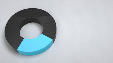 Beyaz zemin üzerinde mavi bir sektör ile siyah halka pasta grafiği. Infographic mockup. 3D render illüstrasyon