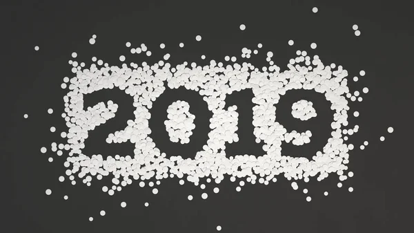Número 2019 Confeti Blanco Sobre Fondo Negro Signo Año Nuevo — Foto de Stock