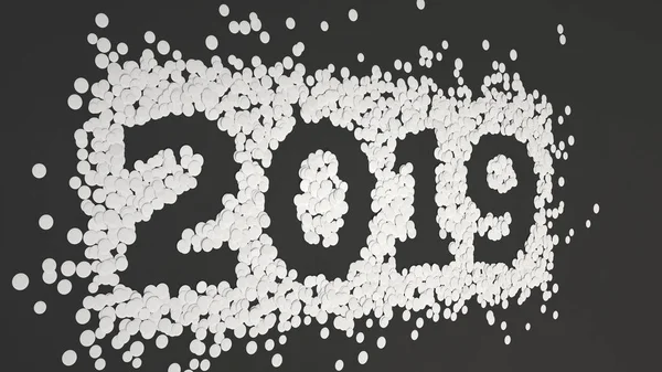 Número 2019 Confeti Blanco Sobre Fondo Negro Signo Año Nuevo — Foto de Stock