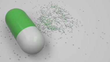 Beyaz arka plan üzerinde renkli ilaç kapsül. Tıbbi ya da eczane konsepti. 3D render illüstrasyon