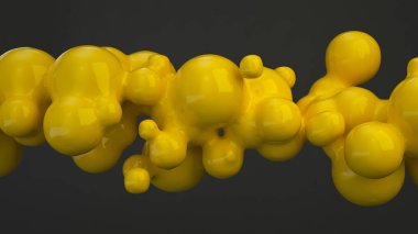 Siyah arka plan üzerine spherecial şekillerden sarı kabarcık. 3D render illüstrasyon 
