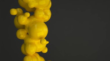 Siyah arka plan üzerine spherecial şekillerden sarı kabarcık. 3D render illüstrasyon 