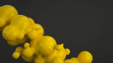 Siyah arka plan üzerine spherecial şekillerden sarı kabarcık. 3D render illüstrasyon 