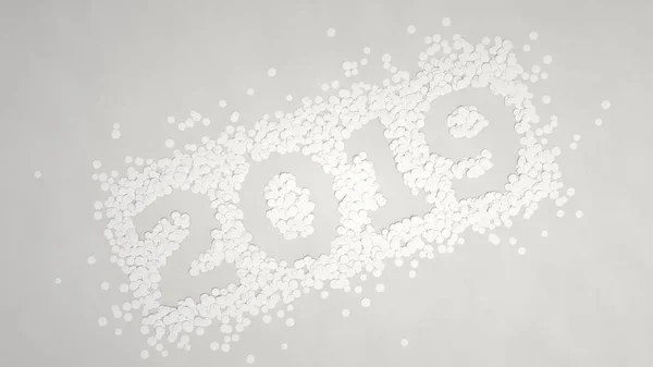 Nummer 2019 Aus Weißem Konfetti Auf Weißem Hintergrund 2019 Neujahrszeichen — Stockfoto