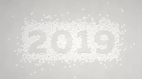 Nummer 2019 Aus Weißem Konfetti Auf Weißem Hintergrund 2019 Neujahrszeichen — Stockfoto