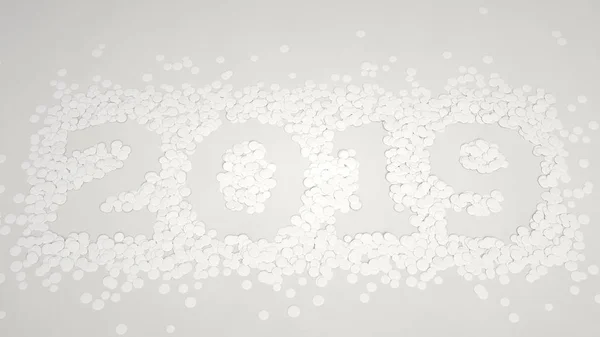 2019年数字由白色五彩纸屑在白色背景 2019年新的一年标志 渲染插图 — 图库照片