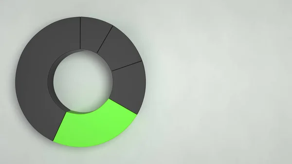 Černý Prstenec Výsečový Graf Jednou Zelený Sektor Bílém Pozadí Infografika — Stock fotografie