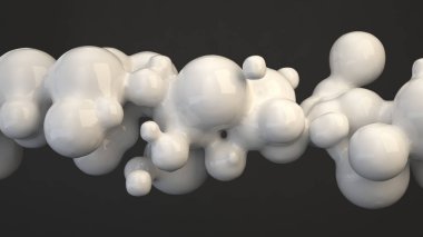 Siyah arka plan üzerine spherecial şekillerden beyaz kabarcık. 3D render illüstrasyon 