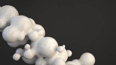 Siyah arka plan üzerine spherecial şekillerden beyaz kabarcık. 3D render illüstrasyon 