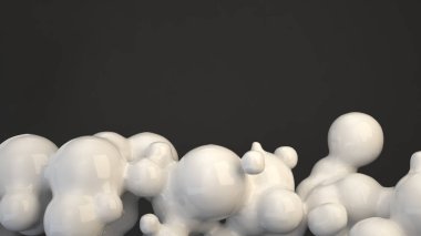 Siyah arka plan üzerine spherecial şekillerden beyaz kabarcık. 3D render illüstrasyon 