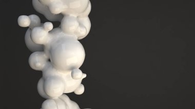 Siyah arka plan üzerine spherecial şekillerden beyaz kabarcık. 3D render illüstrasyon 