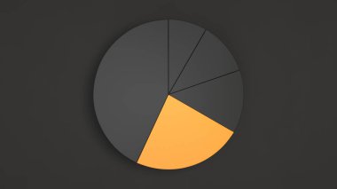 Siyah arka plan üzerine bir turuncu sektör ile siyah pasta grafiği. Infographic mockup. 3D render illüstrasyon