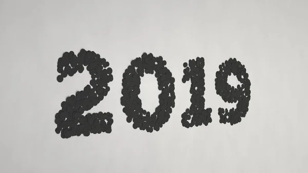 2019 Número Feito Confete Preto Sobre Fundo Branco 2019 Sinal — Fotografia de Stock