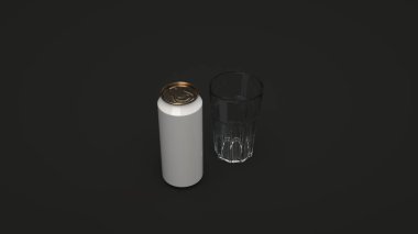 Uzun boylu beyaz bira can 0,5 l ve siyah arka plan üzerine boş bir bardak kadar alay. Tasarım veya marka şablonu. 3D render illüstrasyon