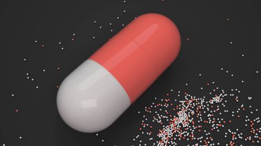 Siyah arka plan üzerinde renkli ilaç kapsül. Tıbbi ya da eczane konsepti. 3D render illüstrasyon