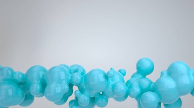 Beyaz arka plan üzerinde spherecial şekillerden mavi kabarcık. 3D render illüstrasyon 