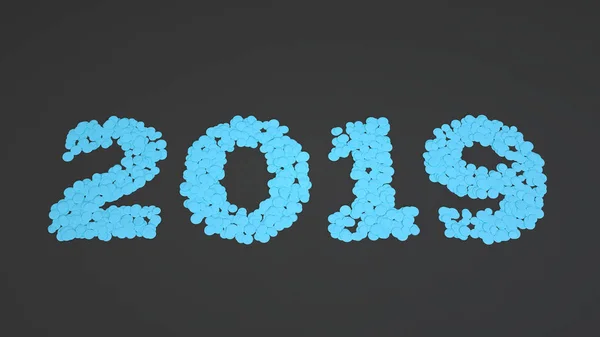 Número 2019 Hecho Confeti Azul Sobre Fondo Negro Signo Año — Foto de Stock