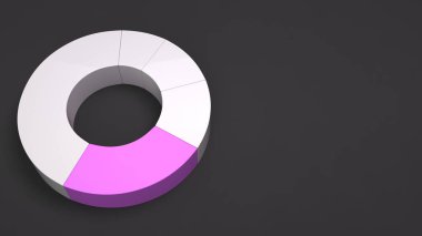 Siyah arka plan üzerine bir mor sektör ile beyaz halka pasta grafiği. Infographic mockup. 3D render illüstrasyon