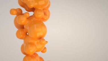 Beyaz arka plan üzerinde spherecial şekillerden turuncu kabarcık. 3D render illüstrasyon 