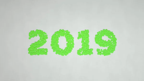 Número 2019 Hecho Confeti Verde Sobre Fondo Blanco Signo Año — Foto de Stock