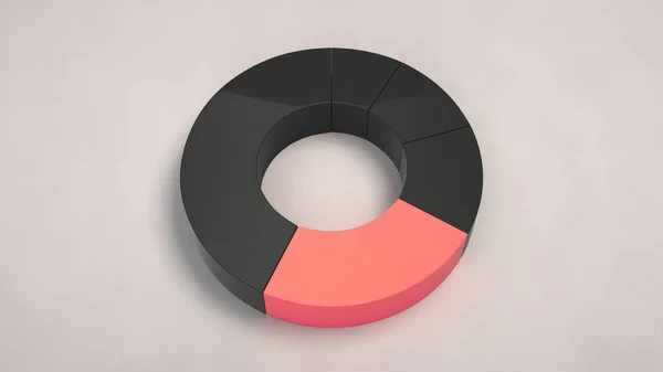 白い背景の上の つの赤いセクターと黒いリング円グラフ インフォ グラフィックのモックアップ レンダリング図 — ストック写真