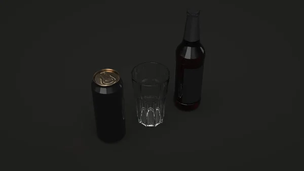 Макет Высокой Коричневой Бутылки Пива Чистым Черным Lable Черный Алюминиевой — стоковое фото
