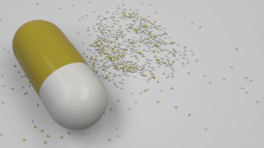 Beyaz arka plan üzerinde renkli ilaç kapsül. Tıbbi ya da eczane konsepti. 3D render illüstrasyon