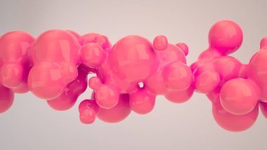 Spherecial şekillerden beyaz zemin üzerine kırmızı kabarcık. 3D render illüstrasyon 