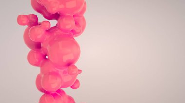 Spherecial şekillerden beyaz zemin üzerine kırmızı kabarcık. 3D render illüstrasyon 