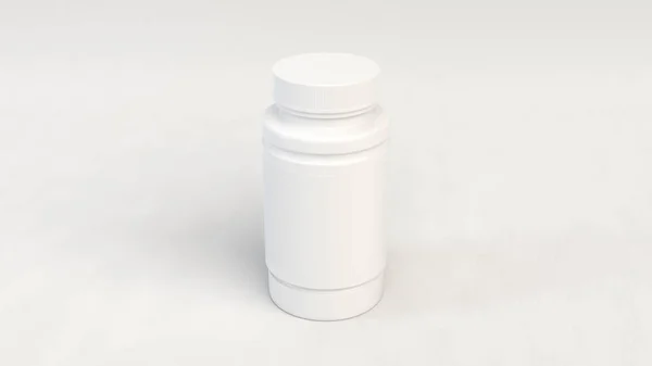 Ρεαλιστική Κενό Λευκό Πλαστικό Μπουκάλι Για Χάπια Άσπρο Φόντο Ιατρική — Φωτογραφία Αρχείου