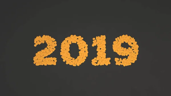 Nummer 2019 Aus Orangefarbenem Konfetti Auf Schwarzem Hintergrund 2019 Neujahrszeichen — Stockfoto