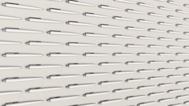 Beyaz arka plan üzerinde beyaz otomatik tükenmez kalemler desen. İleti örneği arka planı soyut. 3D render illüstrasyon.