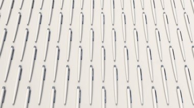 Beyaz arka plan üzerinde beyaz otomatik tükenmez kalemler desen. İleti örneği arka planı soyut. 3D render illüstrasyon.