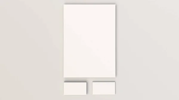 Φύλλο Από Λευκή Βίβλο Και Δύο Στοίβες Επαγγελματικές Κάρτες Ξαπλωμένος — Φωτογραφία Αρχείου