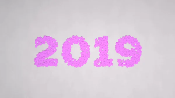 Número 2019 Hecho Confeti Púrpura Sobre Fondo Blanco Signo Año — Foto de Stock