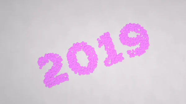 Nummer 2019 Aus Lila Konfetti Auf Weißem Hintergrund 2019 Neujahrszeichen — Stockfoto
