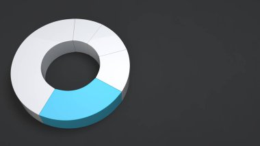 Siyah arka plan üzerine bir mavi sektör ile beyaz halka pasta grafiği. Infographic mockup. 3D render illüstrasyon