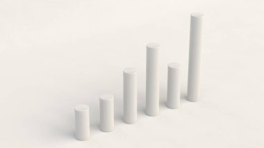 Beyaz silindirik diyagram beyaz arka plan üzerinde bar. Infographic mockup. 3D render illüstrasyon