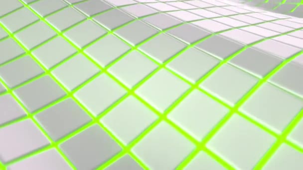 Wellige Oberfläche Aus Weißen Würfeln Mit Grün Glühendem Hintergrund Abstrakte — Stockvideo