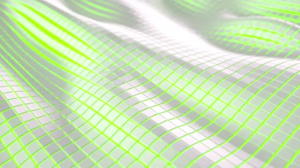 Golvende Oppervlak Gemaakt Van Witte Blokjes Met Groene Gloeiende Achtergrond — Stockvideo