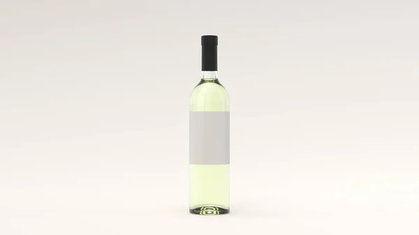 Mockup Para Botella Vino Blanco Con Etiqueta Blanco Pie Sobre — Foto de Stock