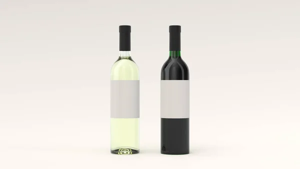 Mockup Para Dos Botellas Vino Tinto Blanco Con Etiquetas Blanco — Foto de Stock