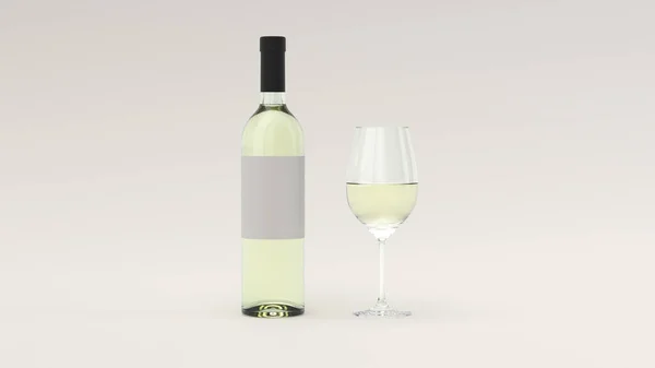 Mockup Für Eine Flasche Weißwein Mit Leerem Etikett Und Einem — Stockfoto