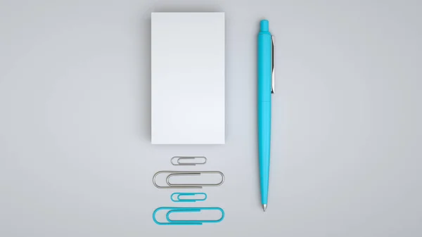 Business cards, paper clips and pen — Stock Photo, Image