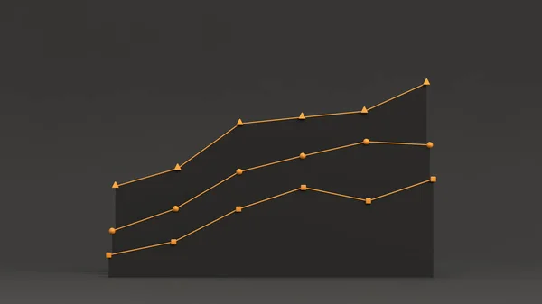 Drie Zwarte Stijgende Vlakke Lineaire Diagrammen Staan Achter Elkaar Zwarte — Stockfoto